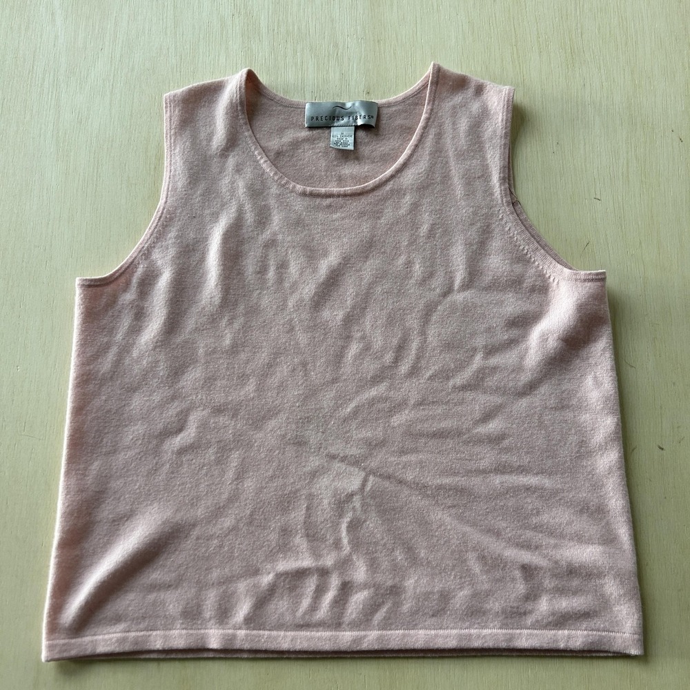 Precious Fibers Sweater Vest Womens 1X Pink Scoop Neck Cashmere Tight-Knit